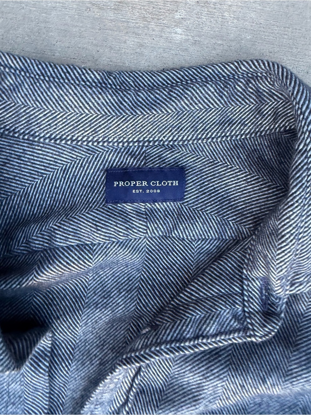 Proper Cloth Custom Blue White Herringbone Flannel Button Down Casual Shirt